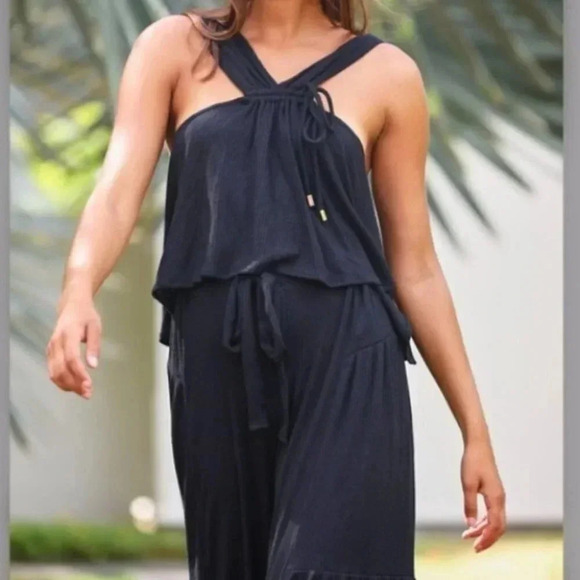 NWT Free People Porter Wide Leg Crop Top Matching Set in Black Small - Picture 2 of 11